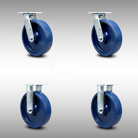 Service Caster 8 Inch SS Solid Poly Caster Set with Ball Bearings 2 Swivel 2 Rigid SCC SCC-SS30S820-SPUB-2-R-2